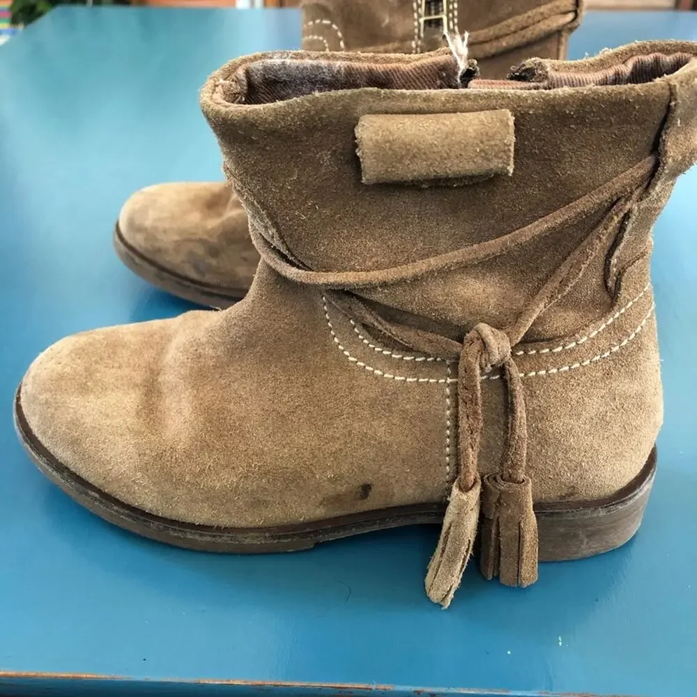 Zara Girls Suede Leather Boots Size 11.5